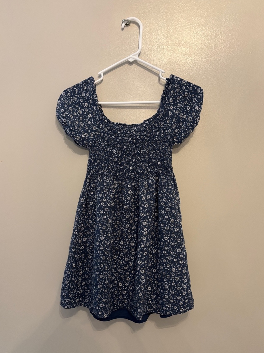 Smocked Navy Blue Floral Casual Dress for Girls